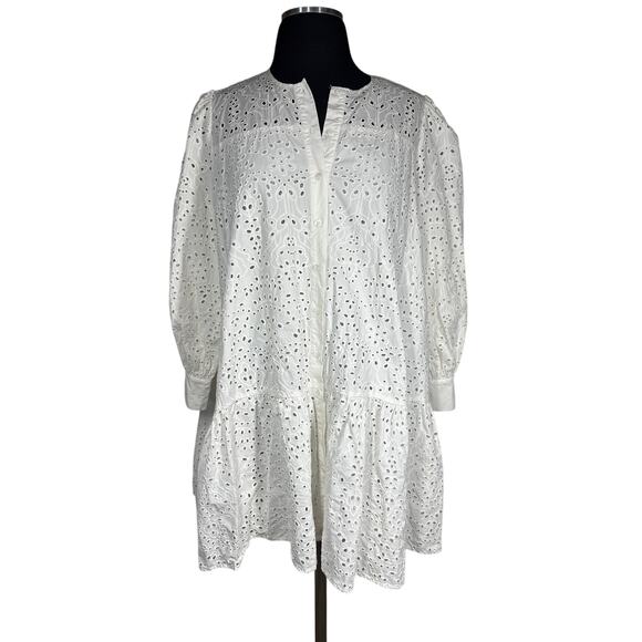 Zara The Emily Mini Babydoll Dress Mini Drop Waist Eyelet White Size L Coquette - Picture 1 of 16